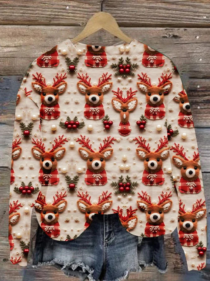 Women's Plus Size Printed Round Neck Casual Sweater