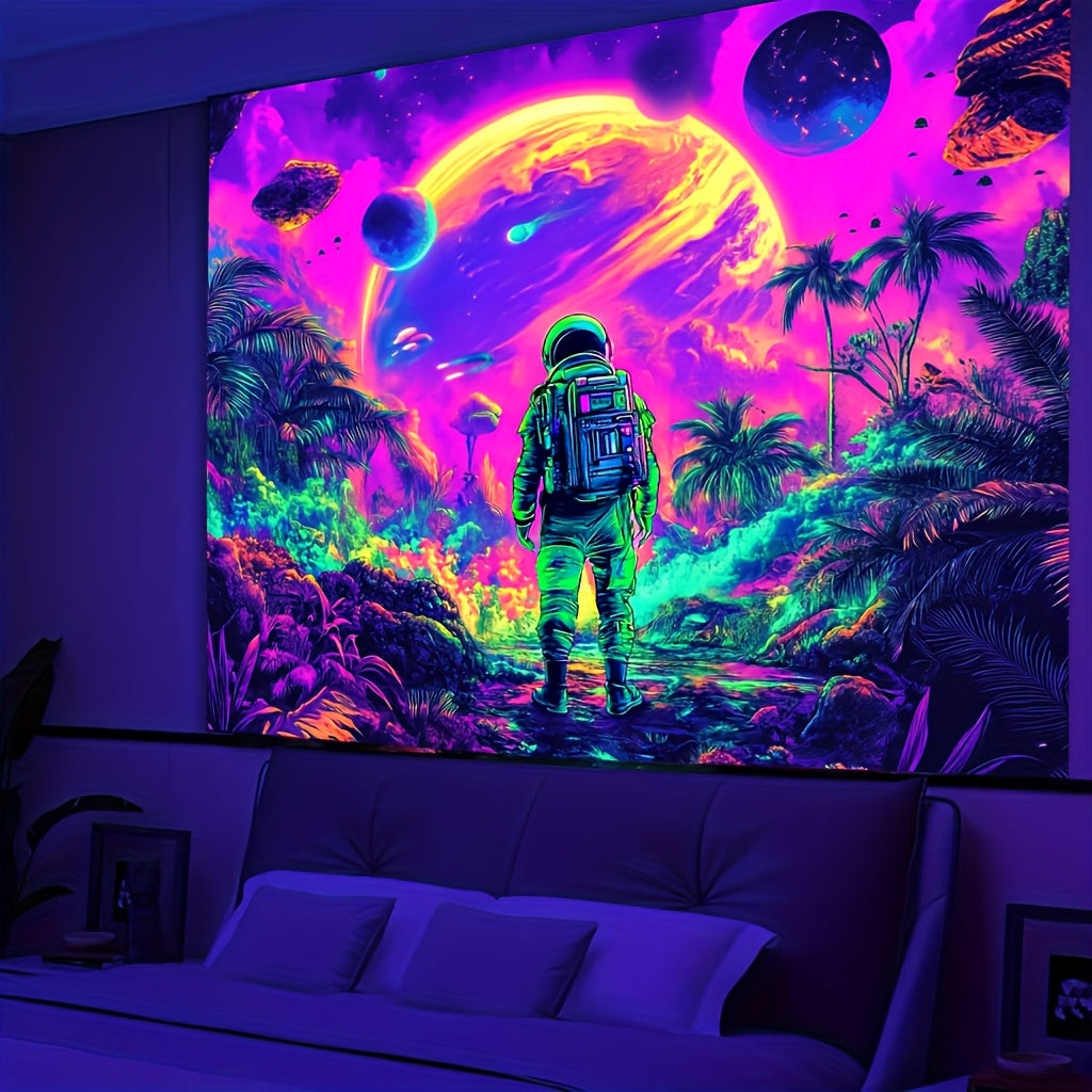 Glow in the Dark Interstellar Astronaut Tapestry UV Reactive Wall Hanging