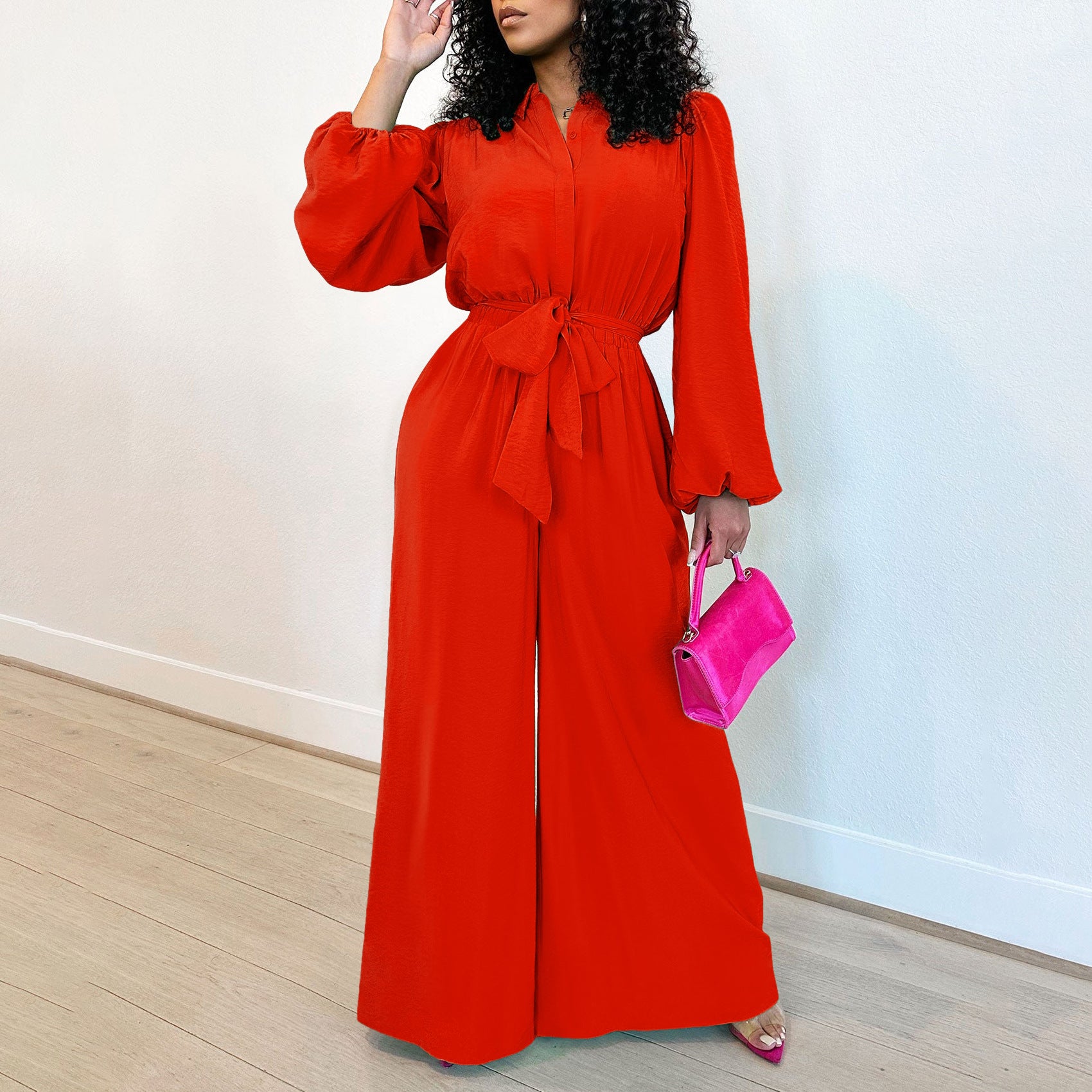 Chic Long Sleeve Plus Size Casual Jumpsuit