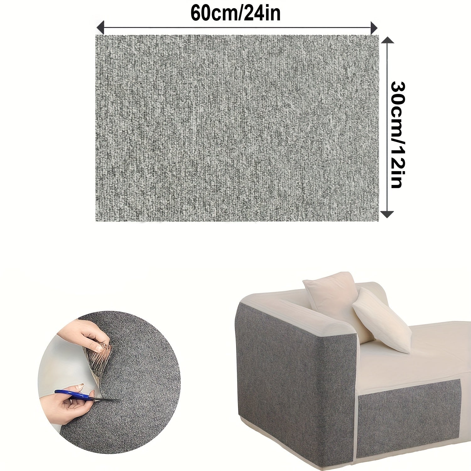 Grey Cat Scratching Mat Self-adhesive Cat Scratching Mat - Grey Furniture Protector For Couches, Doors & Cat Tree Shelves, 12 X 24in