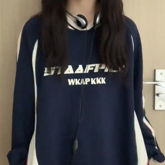 Retro Contrast Color Crewneck Women's Sweater