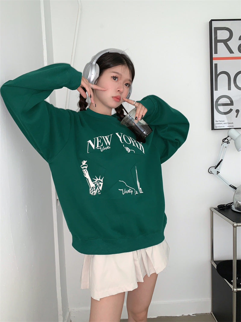 Printed Sweater Early Autumn New Retro Loose All-matching Slimming Top Women's Fashion