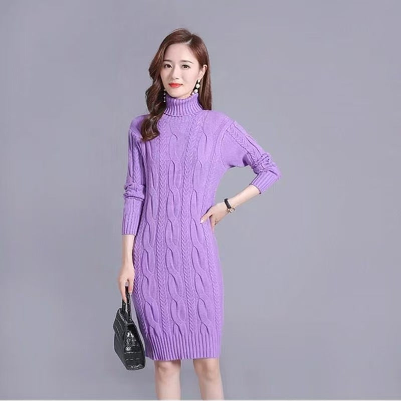 Autumn Winter Base-layer Outerwear All-match Turtleneck Women's Midi Knit Sweater