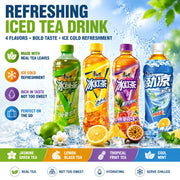 Asian Iced Tea Variety Pack with Green Tea, Lemon Black Tea, and Tropical Fruit Flavors, 6 Bottles