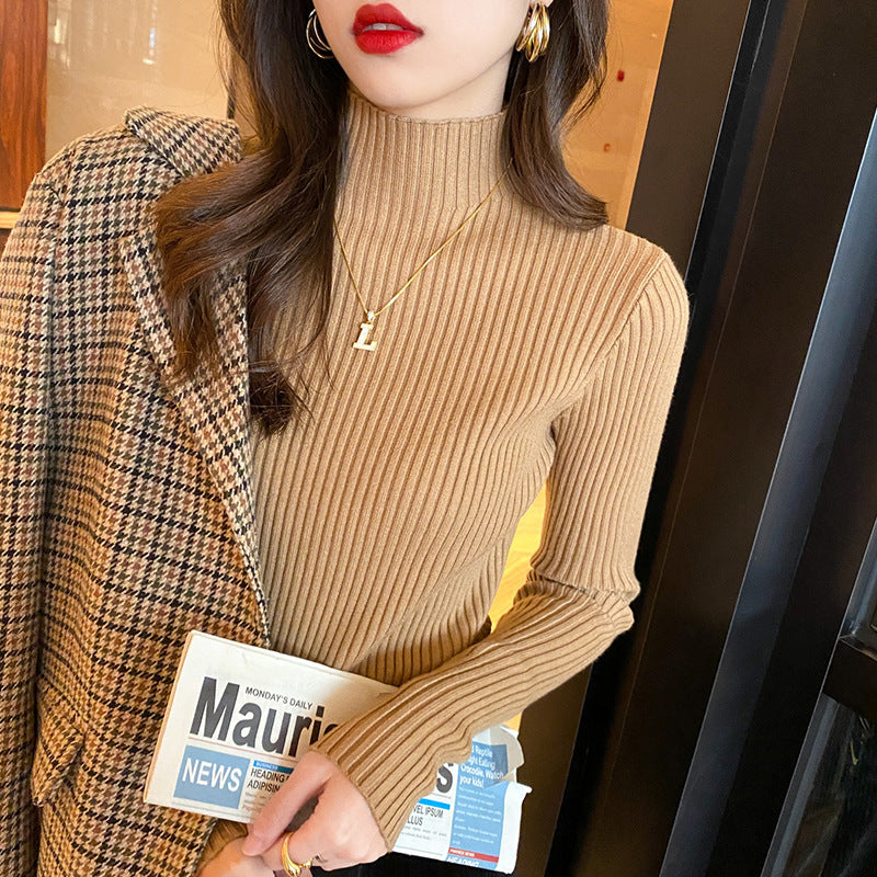 Half Turtleneck Knitted Sweater Women's Bottoming Shirt Women's Autumn and Winter