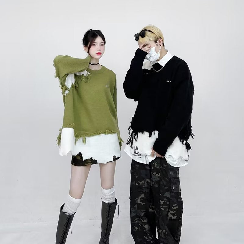 Mens Relaxedfit Highenddesignforward Color-block Knit Couples Sweater