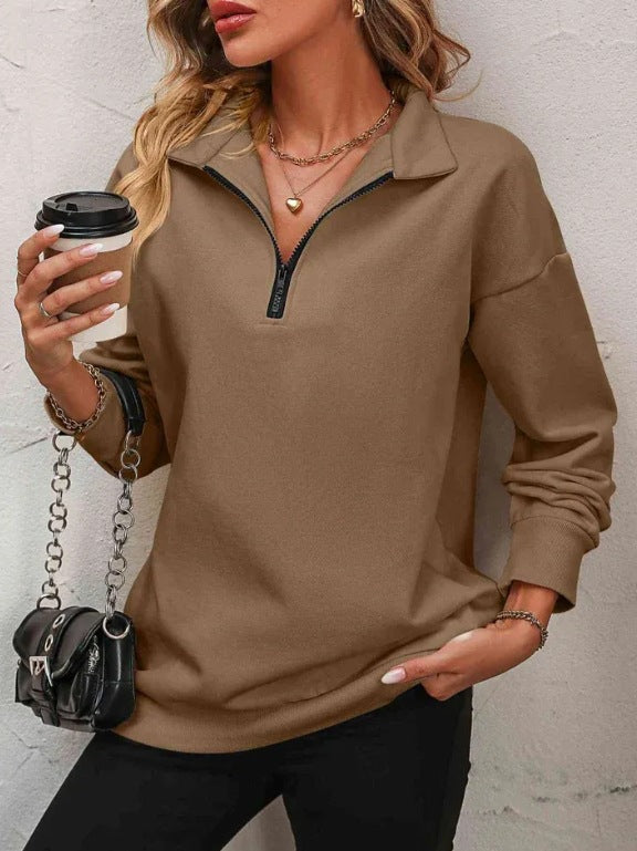 Women's Half-Zip Pullover Stylish Long-Sleeve Sweatshirt