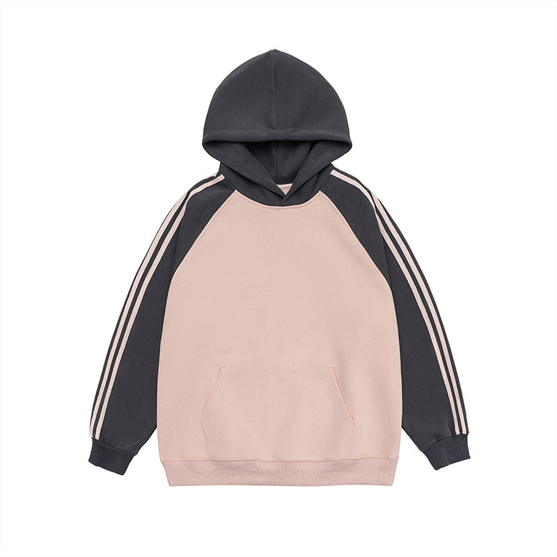 Unisex Contrast Stripe Raglan Pullover Casual Sweatshirt