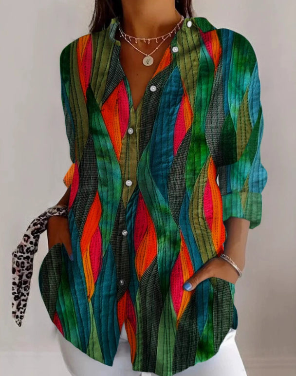 Lapel Casual Women's Creative Vintage Floral Floral Shirt