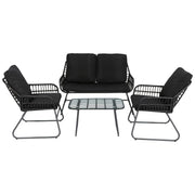 [Outdoor Sofa Set] 4pcs Outdoor Courtyard Sofa Set, All-Weather Rattan Sofa Set With Glass Coffee Table And Water-Resistant Cushions. For Poolside, Garden, Terrace And Backyard. Black Outdoor Patio Sofa Set