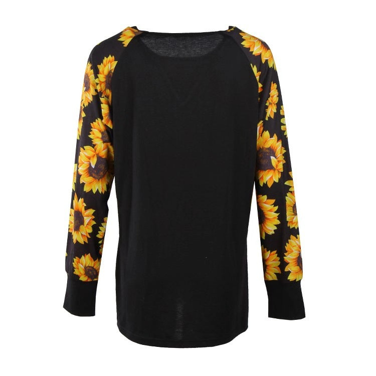 Sunflower & Leopard Print Long Sleeve Top