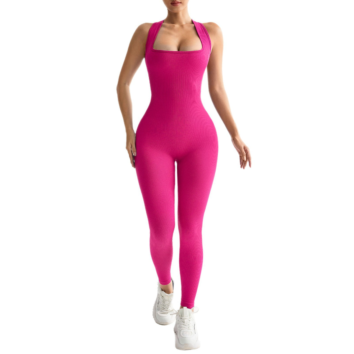 Ribbed Seamless Backless Yoga Jumpsuit Fitness Bodysuit