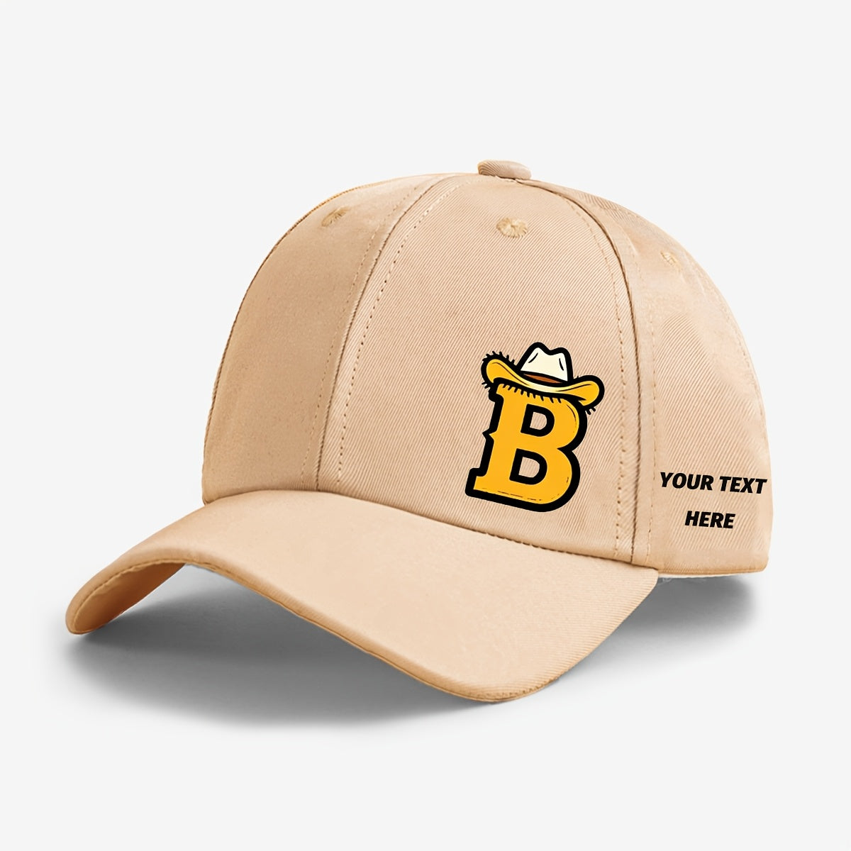 Kids Cowboy Style Baseball Cap with Letter Print and Custom Side Text, Lightweight and Comfortable (Ages 5-10)