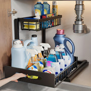 Two-Level Organizers for Under The Sink, Featuring a Sliding Pull-Out Shelf Made of Metal, Ideal for Organizing Kitchen, Bathroom, Pantry, Or Closet Spaces , Under Sink Bathroom Cabinet, Under...