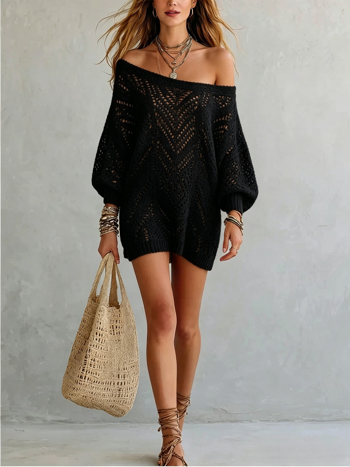 Womens Fashionable Versatile and Relaxed-fit Knit Sweater