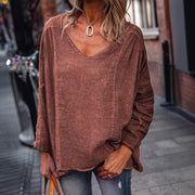 Loose-Fit V-Neck Long Sleeve Top – Soft, Stylish & Breathable