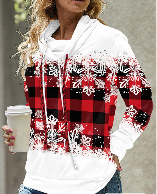 Women's Cozy Printed Hooded Sweatshirt with Pile Collar