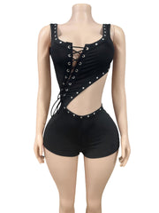 Chic Ribbed Sleeveless Romper & T-Shirt Set