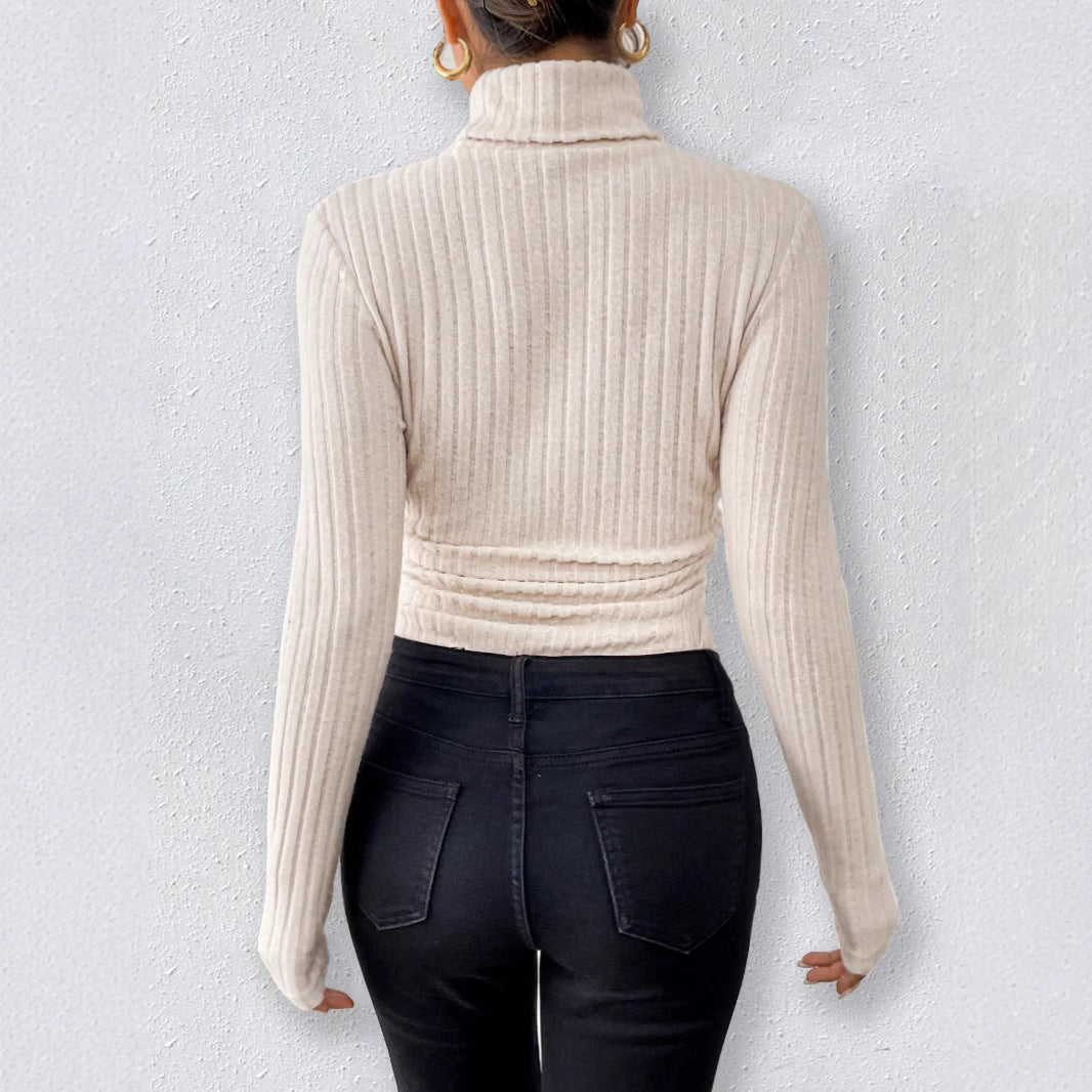 High-Neck Slim-Fit Long-Sleeve Knitted Bodysuit