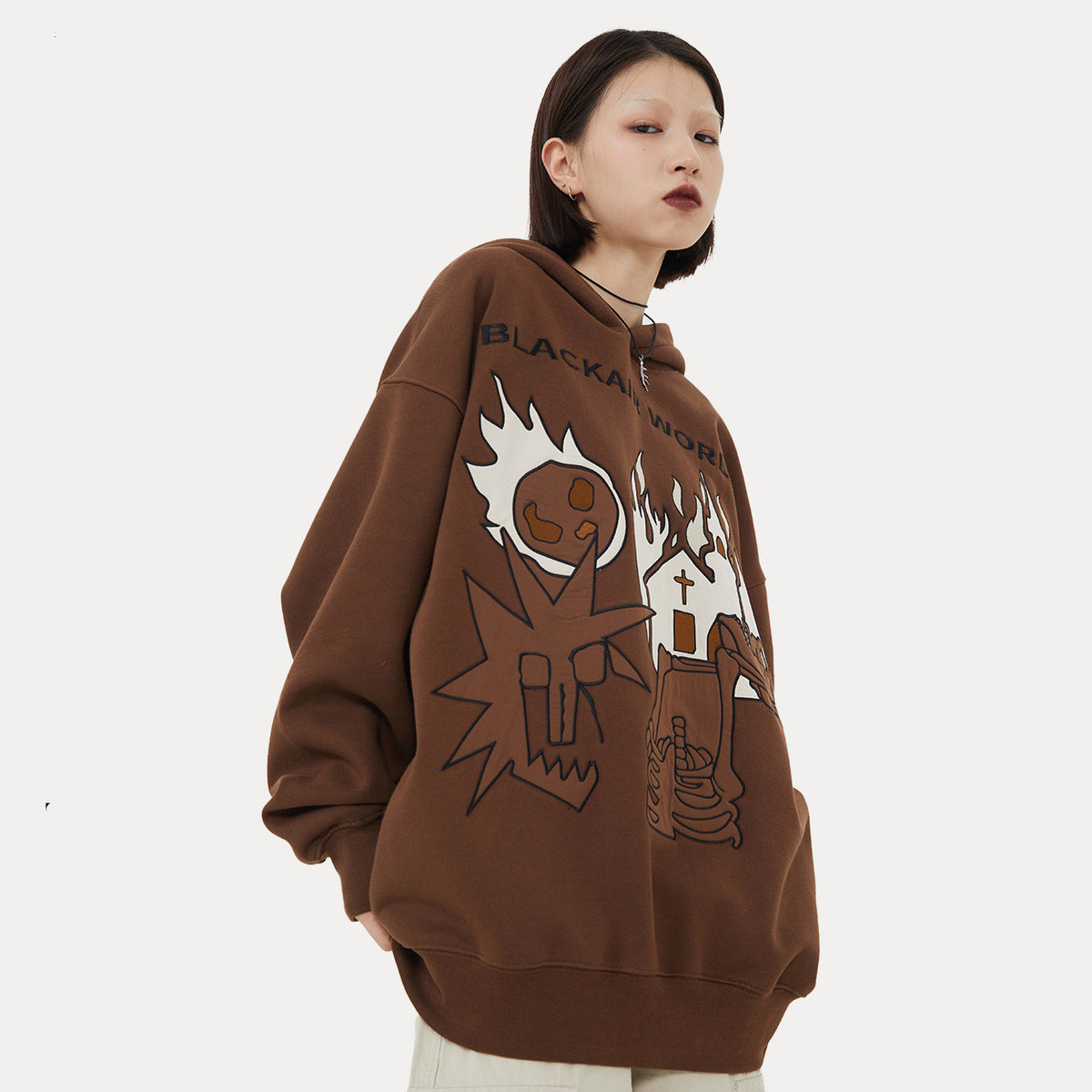 Flame Skull Fleece Pullover Hoodie