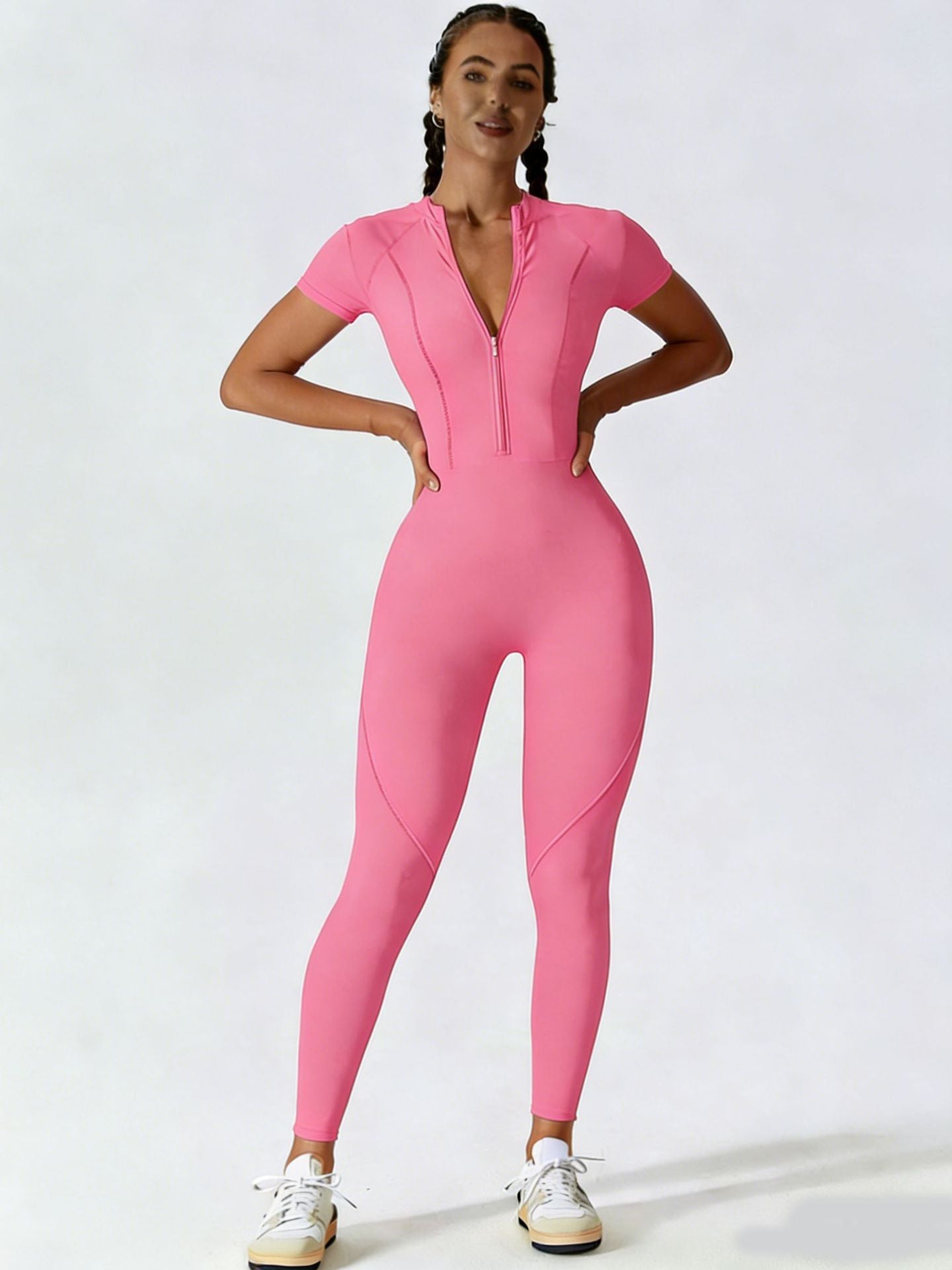 Women's Zipper Short-Sleeve Yoga Jumpsuit Fitness Romper
