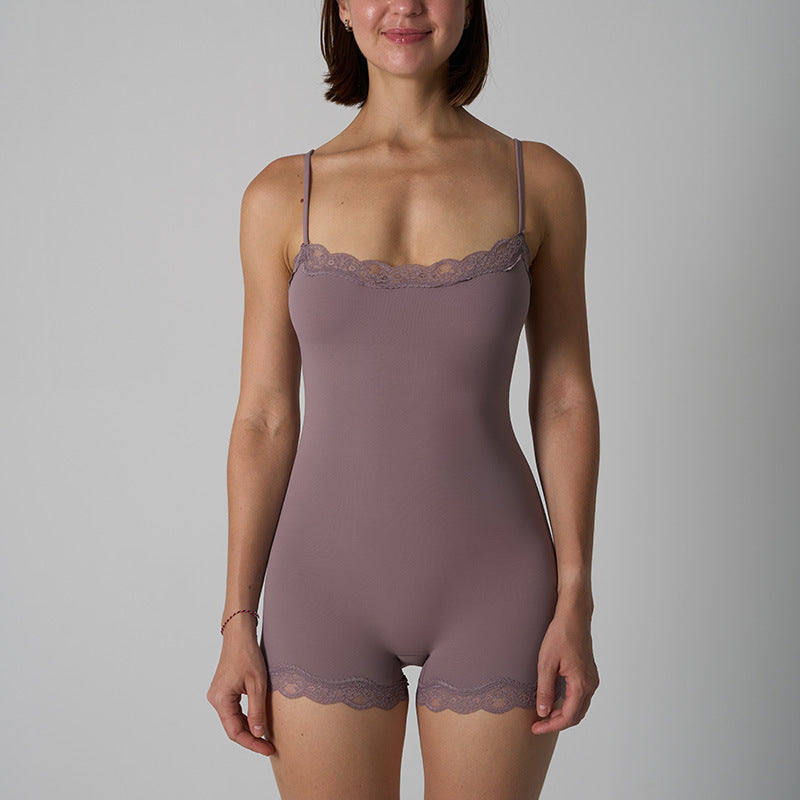 Lace-strapped One-piece Tummy-control, Butt-lifting Yoga Wear