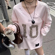 Retro Leopard Letter Long-Sleeve Loose Sweater Top