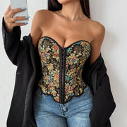 Retro Fishbone Lace-Up Tube Top – Asymmetrical Sexy Strapless Design