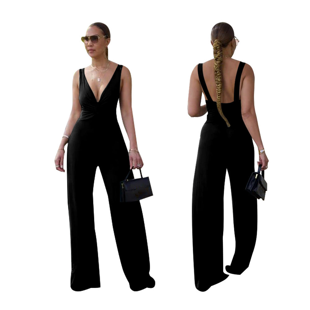 Sexy Deep V-neck Backless Sleeveless Jumpsuit