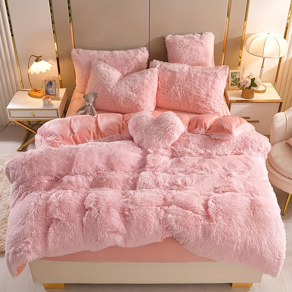 4pcs Autumn And Winter Soft Warm Fluffy Bedding Set Comforter Set: 2 Pillowcases, 1 Duvet Cover & 1 Flat Sheet, Ideal for Cozy Comfort(QUEEN, KING SIZE)| Inner NOT Included