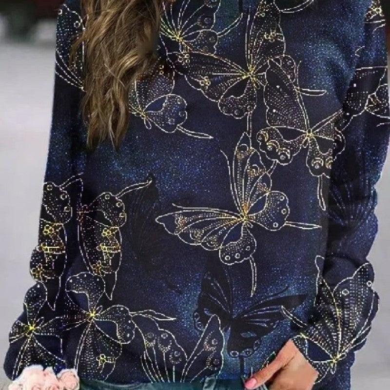 Women's 3D Printed Loose Round Neck Fashion Sweater