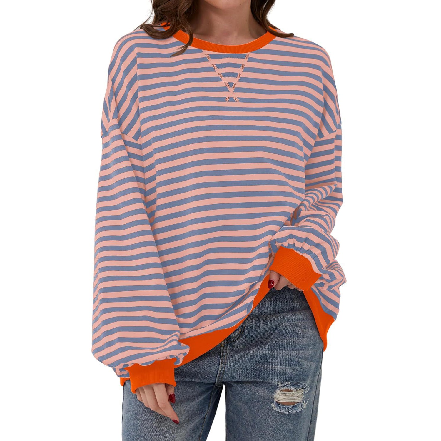 Women's Casual Striped Long Sleeve Pullover Sweater