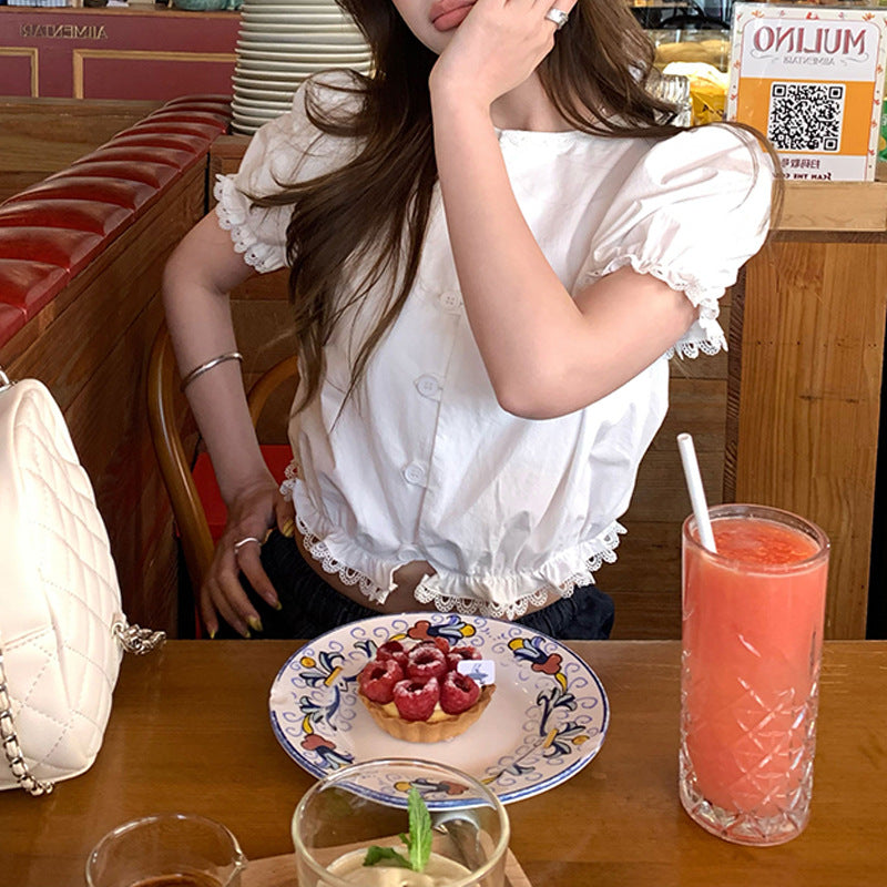 Light Lace Hollow-Out Short Sleeve Top – Flirty & Fresh