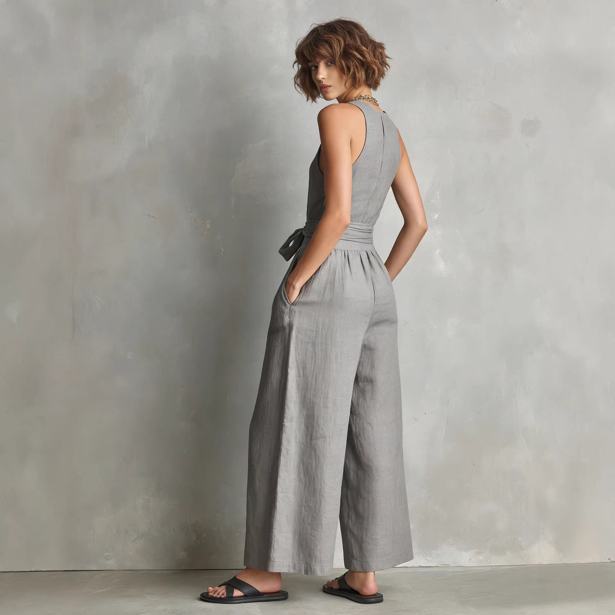 Elegant V-Neck Sleeveless Commuter Jumpsuit