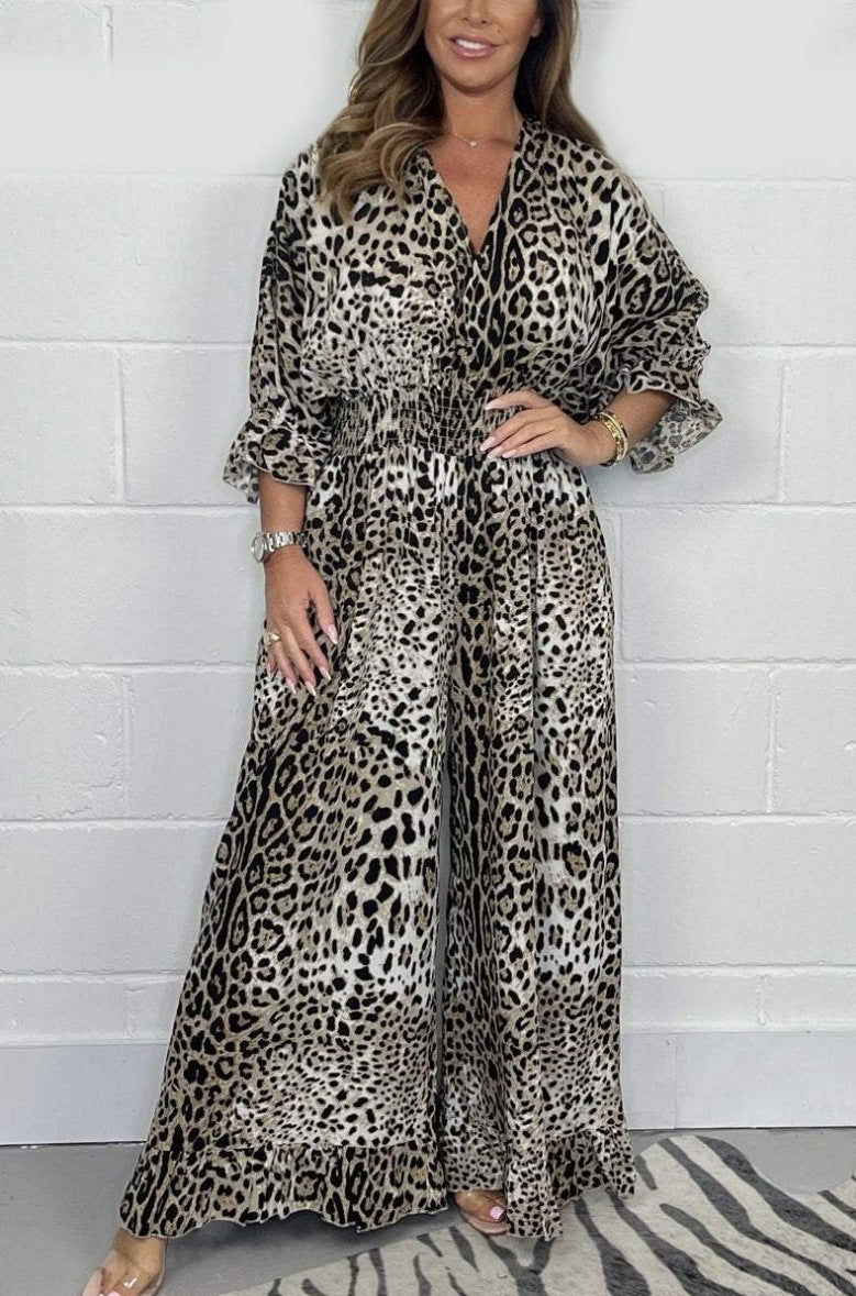 Leopard Print Casual Wide-Leg Jumpsuit