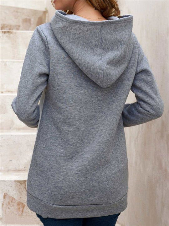 Color Block Fleece Hooded Sweatshirt for Women