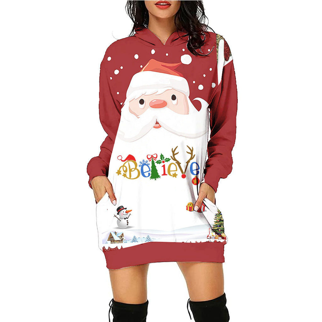 Festive Christmas Print Casual Holiday Sweater Dress