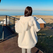 Plush Fleece Rabbit Ear Zip Hoodie for Women