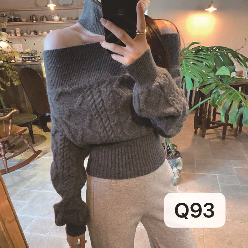 Korean-style Thickened Off-shoulder Long-sleeve Sweater for Women
