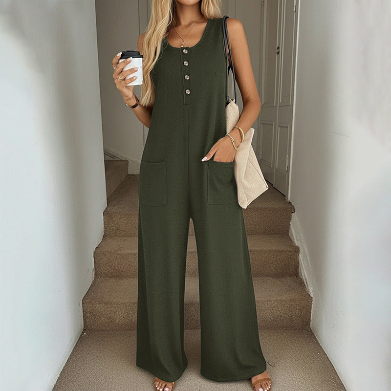 Women's Casual Solid Pocket Jumpsuit