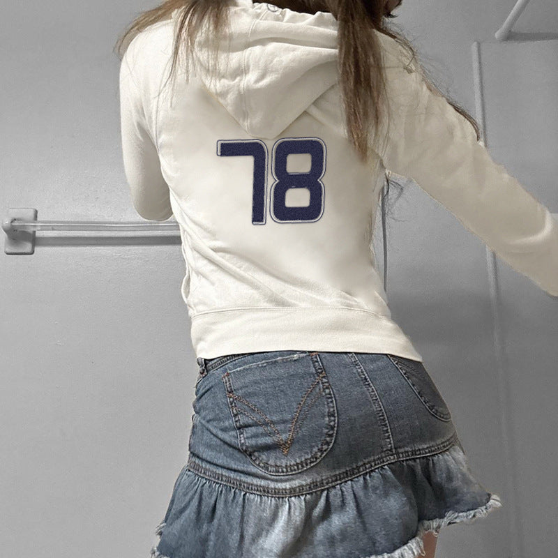 Street Style Number Print Slim Fit Hoodie