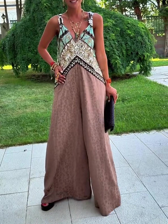 Ethnic Print Sleeveless Wide-Leg Jumpsuit
