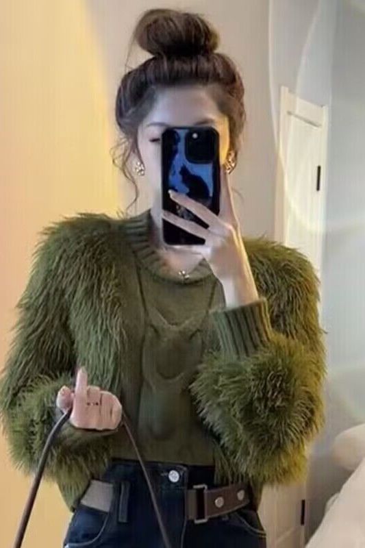 Loose-fitting, Outerwear Mink-wool Solid-color Sweater for Women