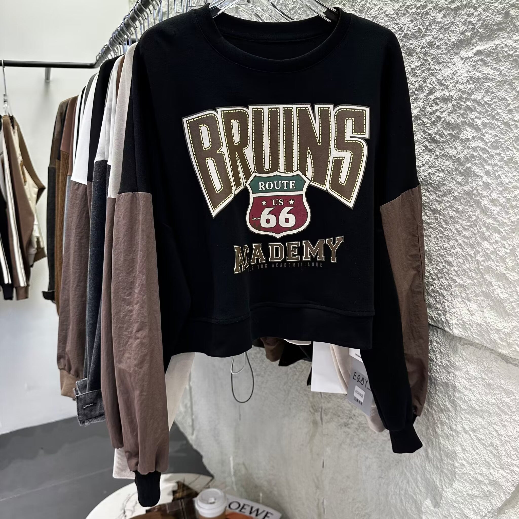 Letter Printed Loose Patchwork Long Sleeved Pullover For Women
