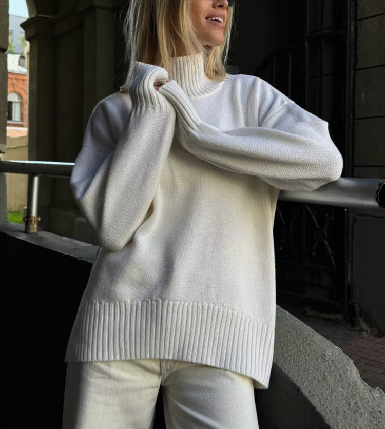 Simple and Casual Solid-color Pullover Knit Sweater