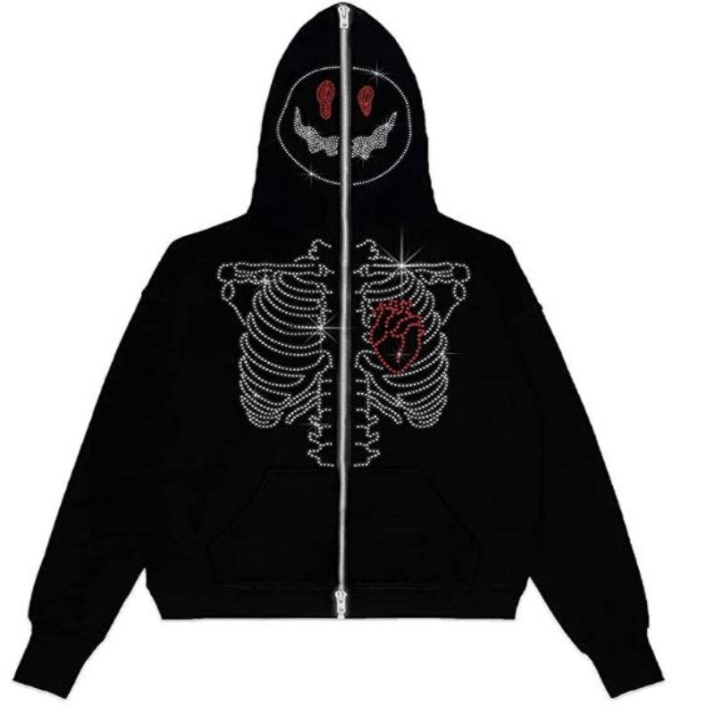 Rhinestone Spider Zip-Up Cardigan Jacket