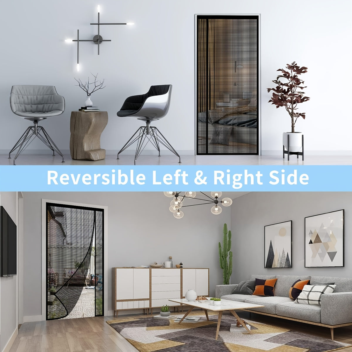 1pc Side-opening Magnetic Screen Door, Reversible Left and Right Design, with Hooks, Easy to Install, Prevents Insects From Entering, Suitable for Living Room and Bedroom Partition Screens, Door Curta