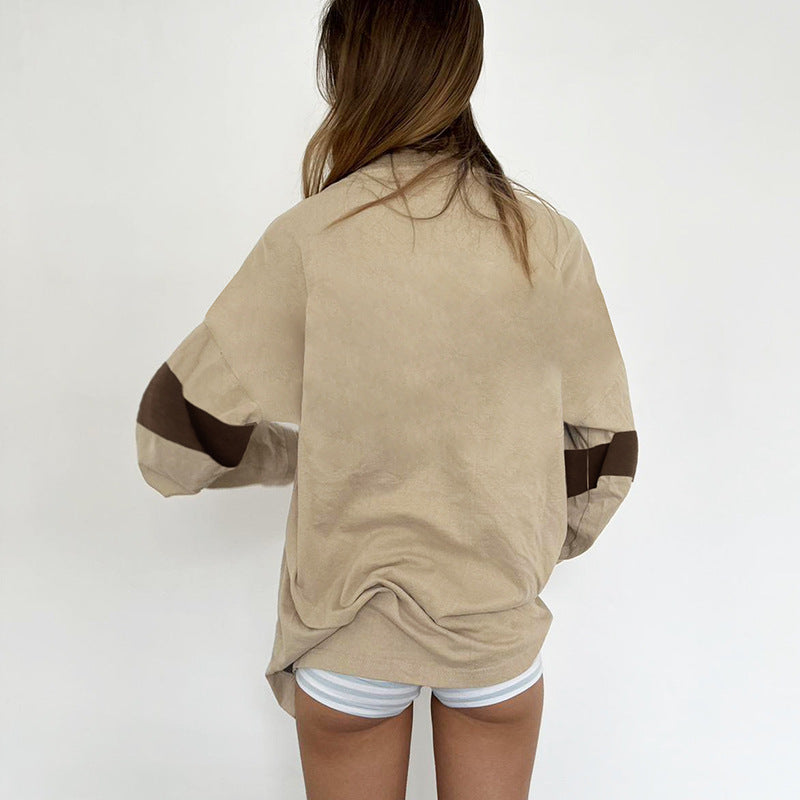 Cute College Style Digital Print Loose Sweatshirt