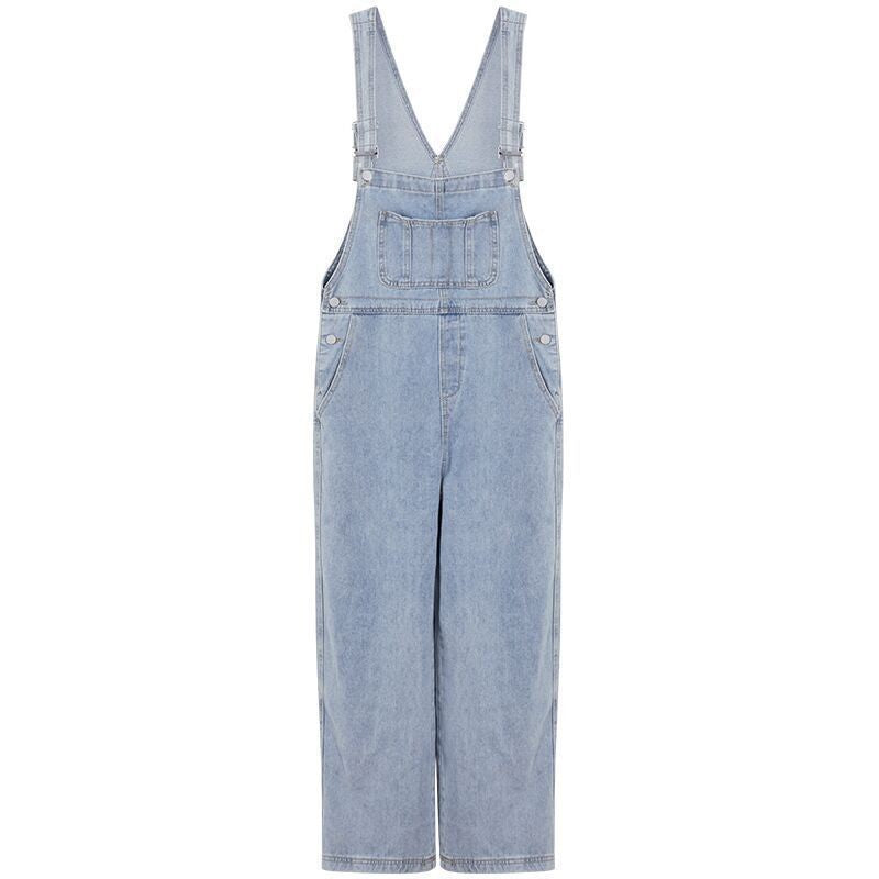 Plus Size High Waist Wide Leg Denim Suspender Pants