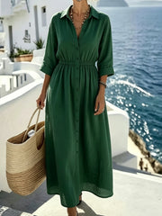 Minimalist Long-Sleeve Belted Maxi Dress